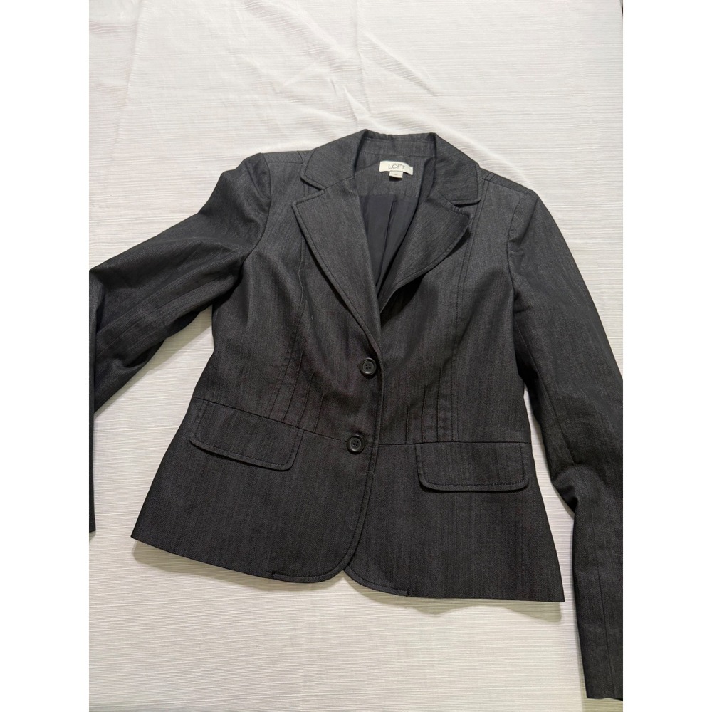 Ann Taylor Loft Womens Dark Gray Two Button Tailored Blazer Jacket Size 10